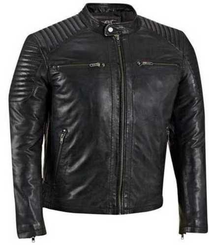 Men black leather jacket by TF Role Fashion